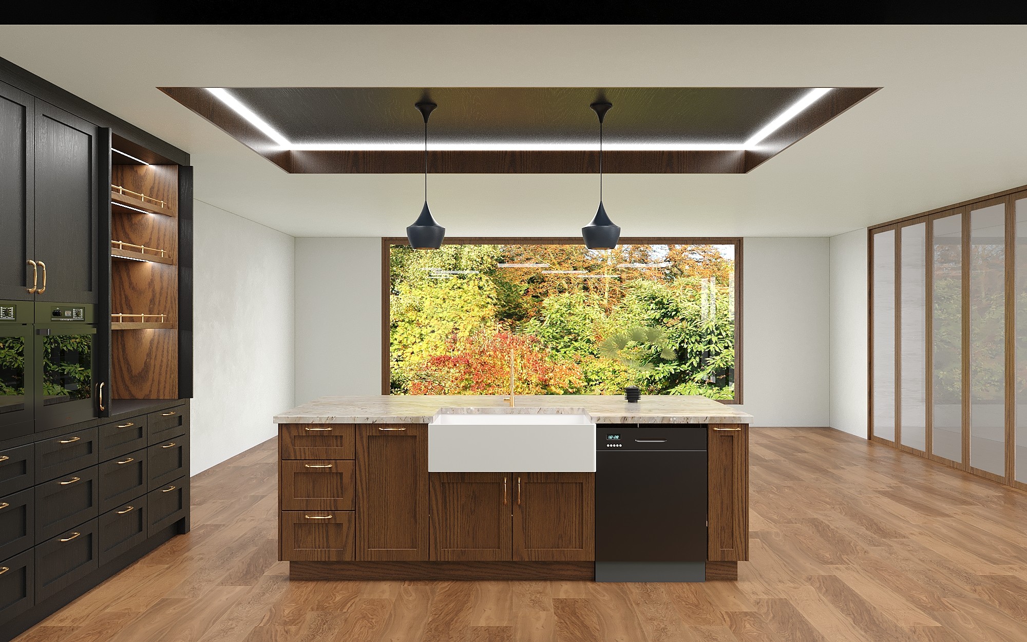 Classic High End Oak Timber Kitchen Cabinets-3D rendering ideas