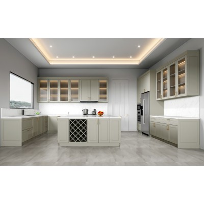 Modern | Cherry Timber Lacquer | Kitchen Cabinets with Island | ODM Customization