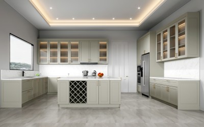 Modern | Cherry Timber Lacquer | Kitchen Cabinets with Island | ODM Customization