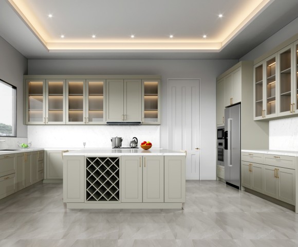 Modern | Cherry Timber Lacquer | Kitchen Cabinets with Island | ODM Customization