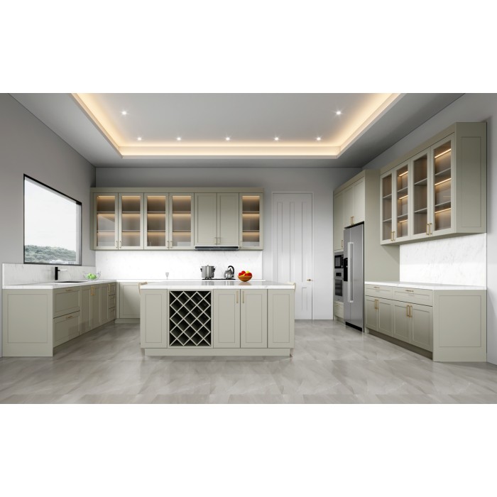 Modern | Cherry Timber Lacquer | Kitchen Cabinets with Island | ODM Customization