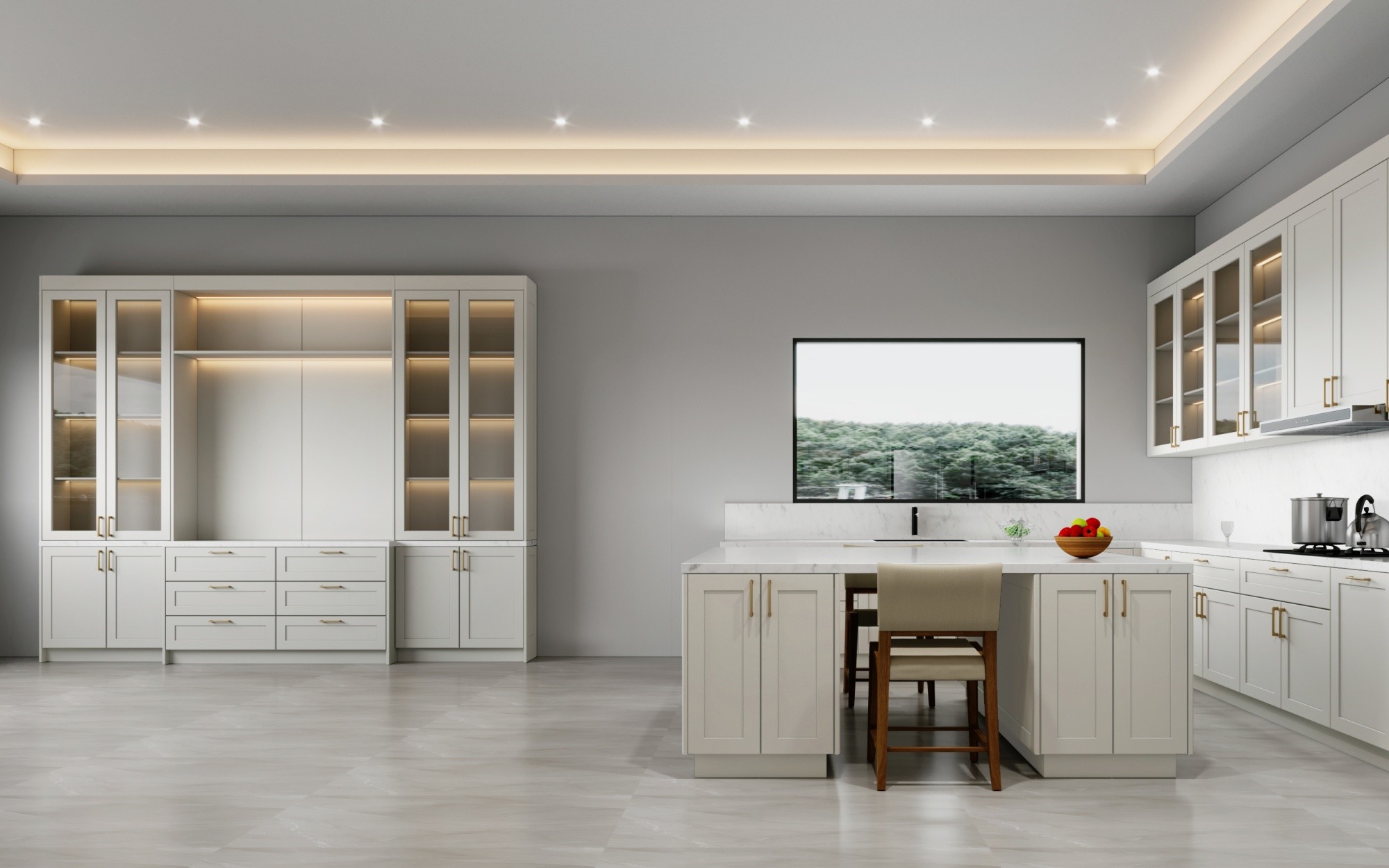 Modern Cherry Timber Lacquer Kitchen Cabinets with Island-3D rendering ideas