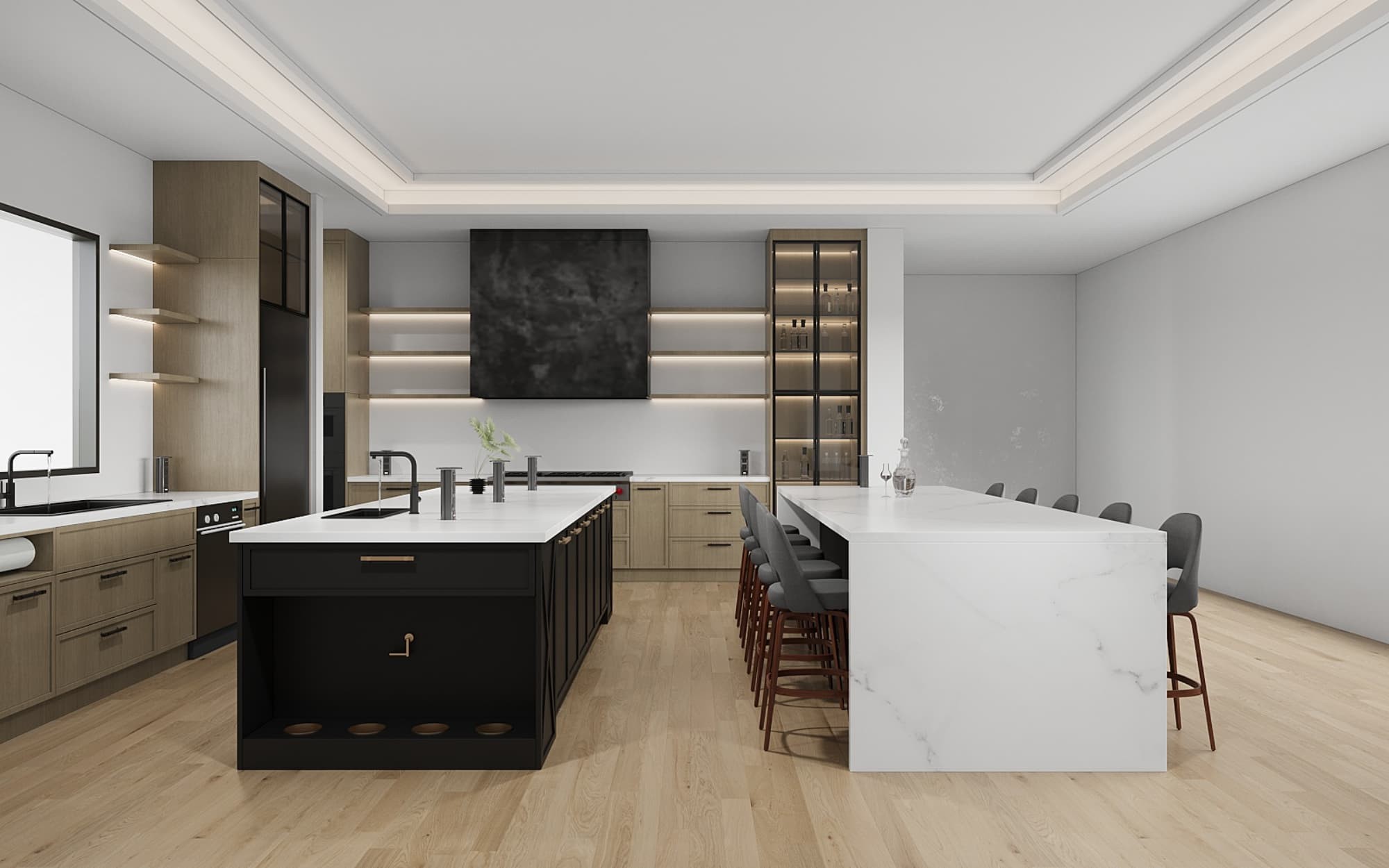 Classic High End Oak Timber Kitchen Cabinets-3D rendering ideas