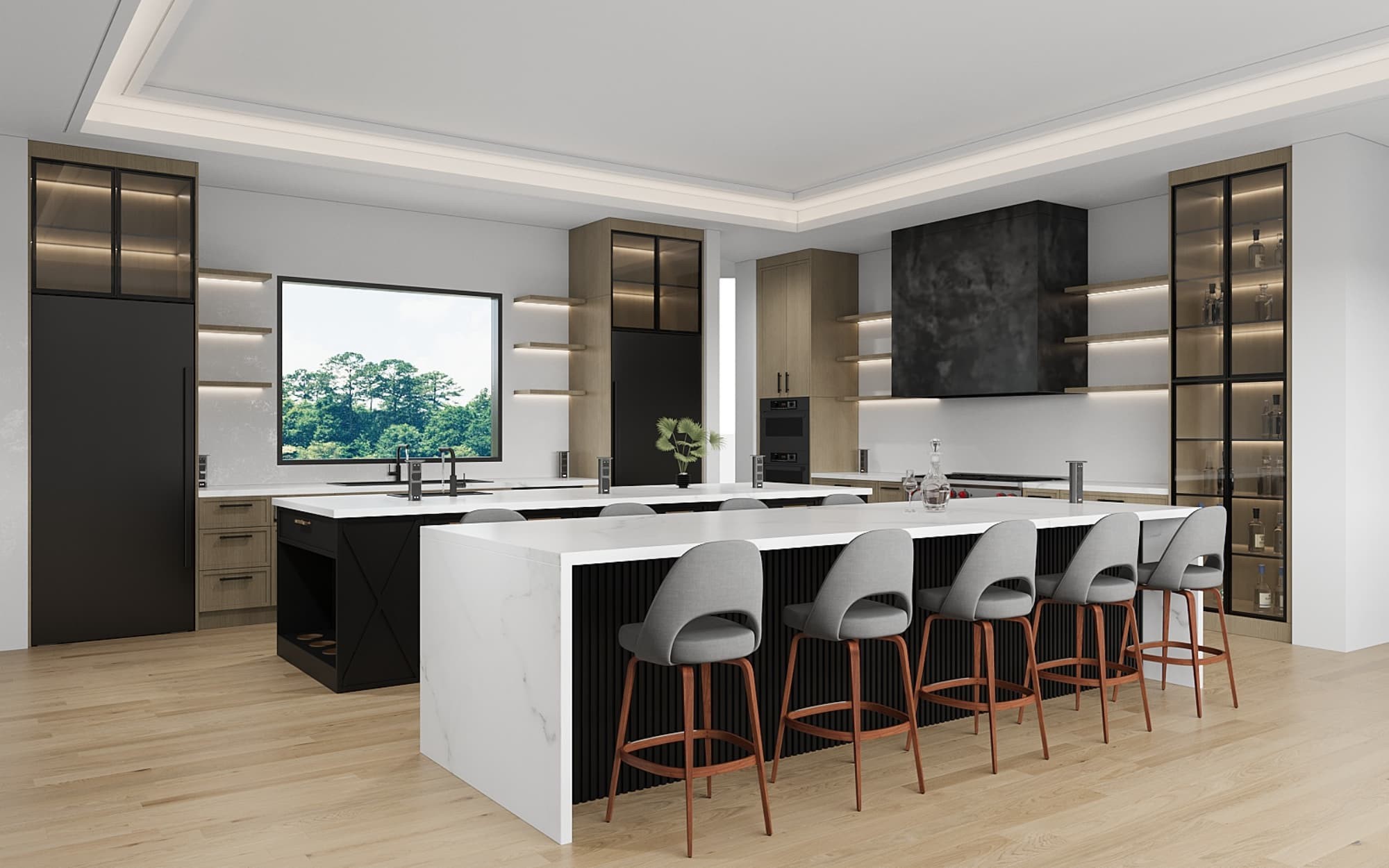 Classic High End Oak Timber Kitchen Cabinets-3D rendering ideas