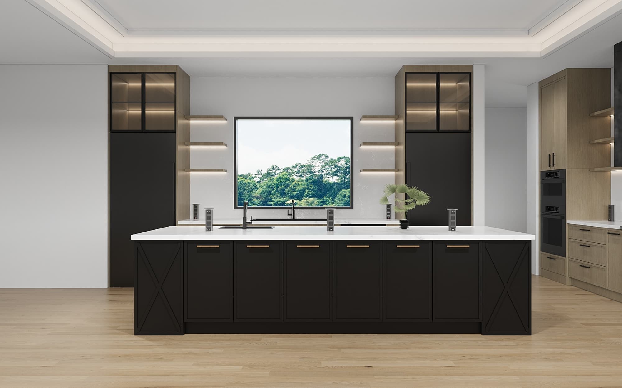 Classic High End Oak Timber Kitchen Cabinets-3D rendering ideas