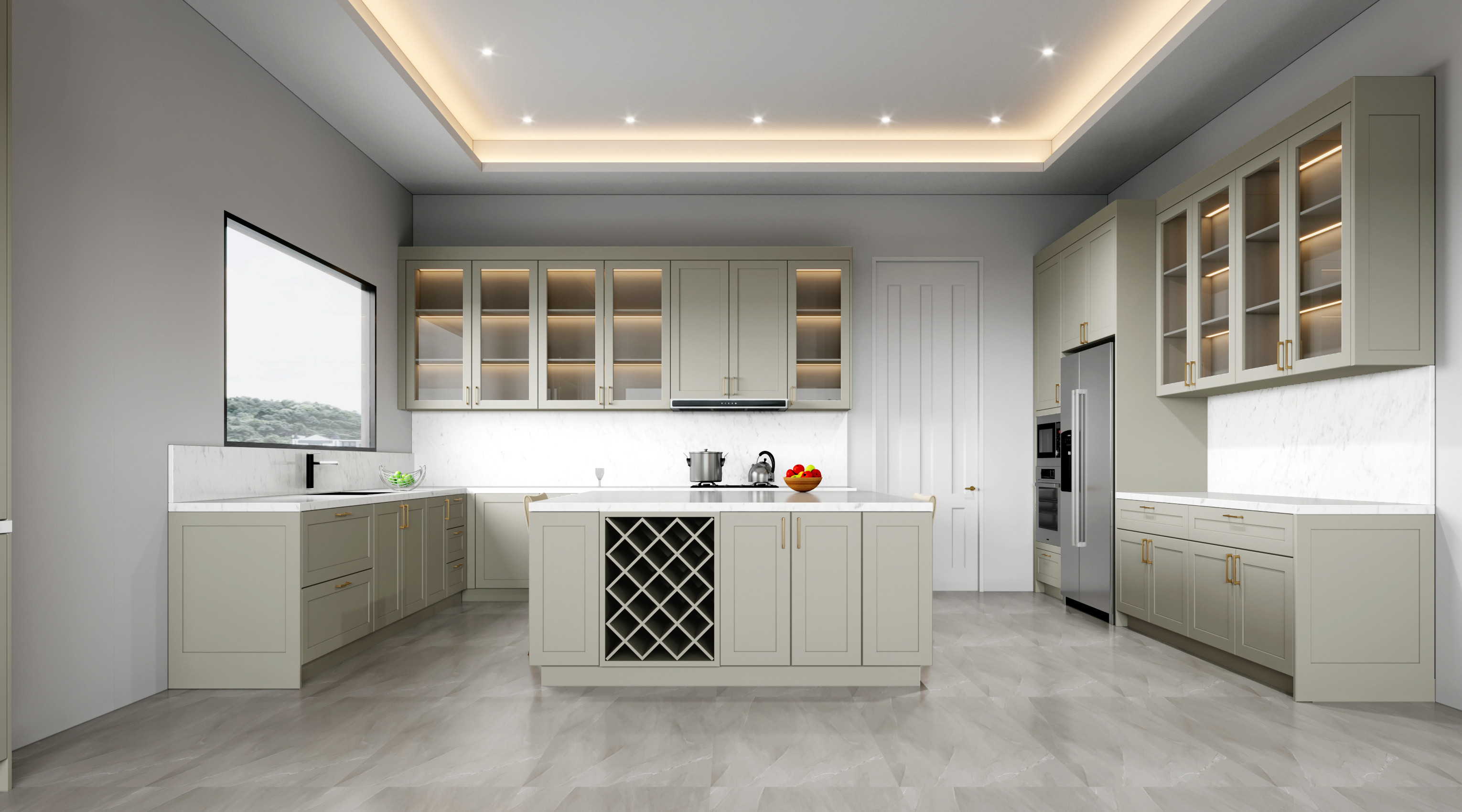 Modern Cherry Timber Lacquer Kitchen Cabinets with Island-3D Ideas