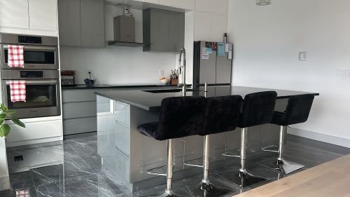 Modern | Lacquer Finish 1-layout | Kitchen Cabinets with Island | ODM Customization