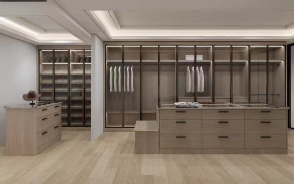 Modern | Melamine ＆ Glass Door |Walk in Cabinet with Island | ODM Customization
