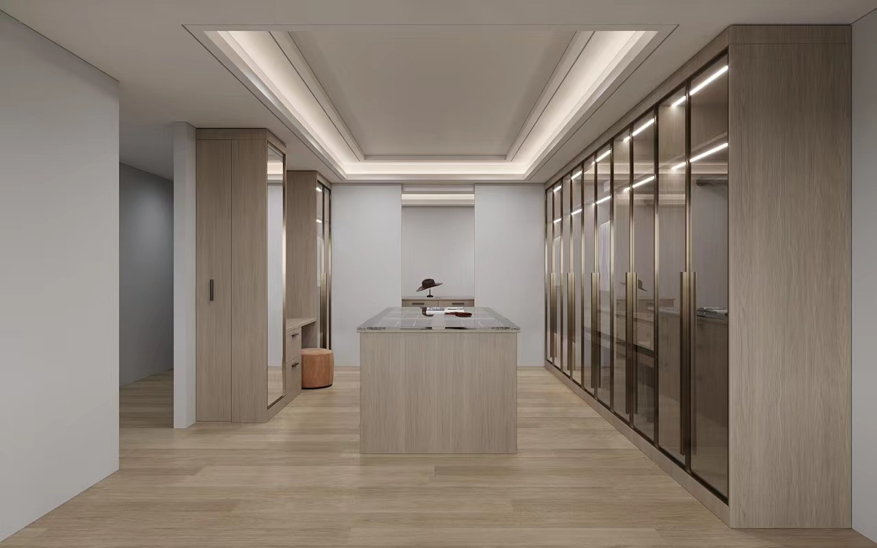 Modern | Melamine ＆ High-Gloss Lacquer | Kitchen Cabinets with Island-3D Rendering