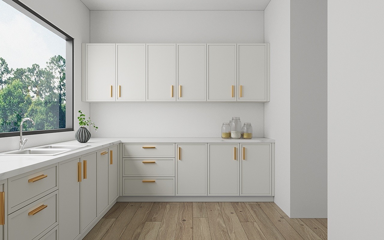 Modern | Melamine ＆ High-Gloss Lacquer | Kitchen Cabinets with Island-3D Rendering