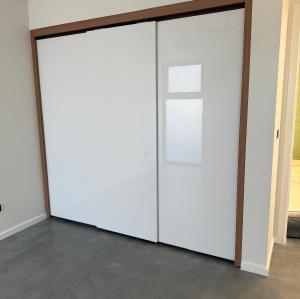 Modern Flat Design | White Acrylic Finish | Sliding Doors Closet Cabinets | ODM Customization
