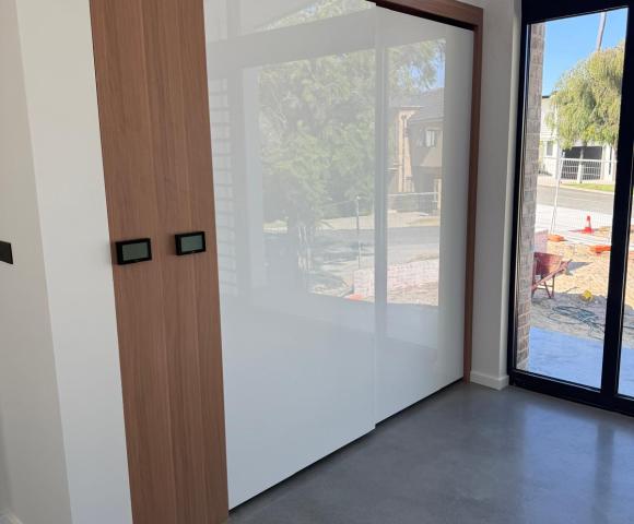 Modern Flat Design | White Acrylic Finish | Sliding Doors Closet Cabinets | ODM Customization