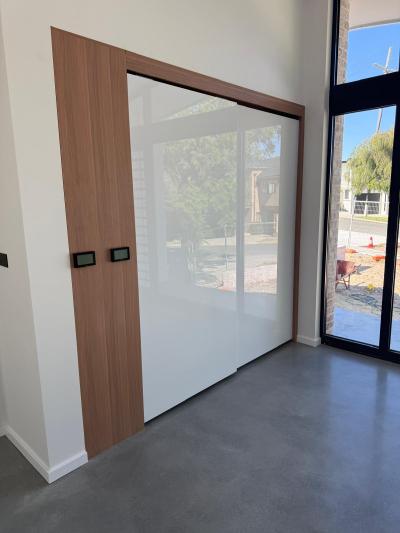 Modern Flat Design | White Acrylic Finish | Sliding Doors Closet Cabinets | ODM Customization