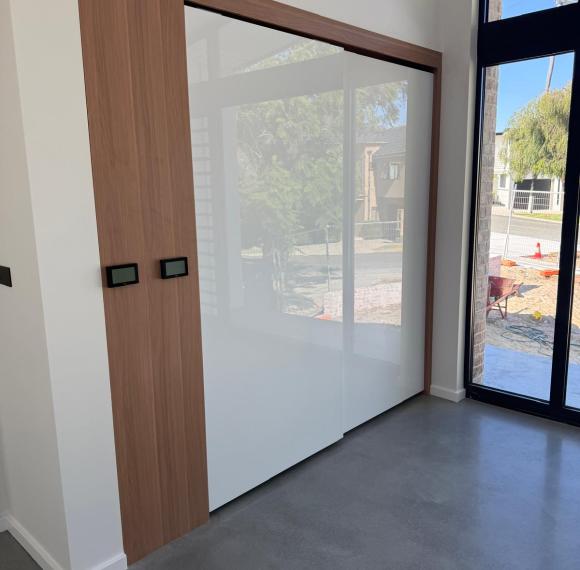 Modern Flat Design | White Acrylic Finish | Sliding Doors Closet Cabinets | ODM Customization