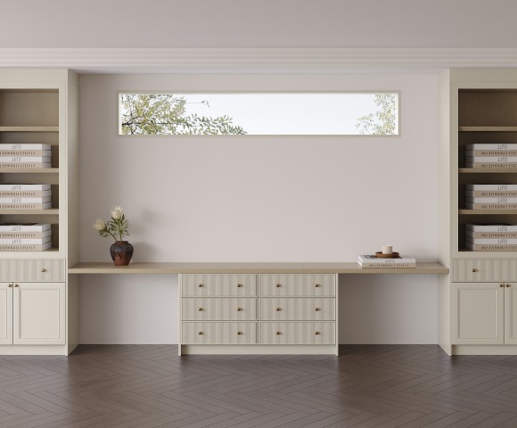 Transitional | Fluted Door & Thick Board Countertop Cabinets | Custom Study Room | ODM Customization