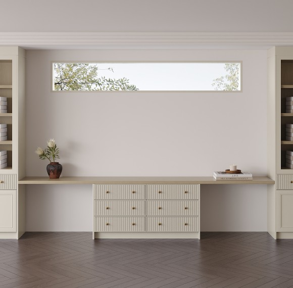 Transitional | Fluted Door & Thick Board Countertop Cabinets | Custom Study Room | ODM Customization