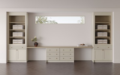 Transitional | Fluted Door & Thick Board Countertop Cabinets | Custom Study Room | ODM Customization