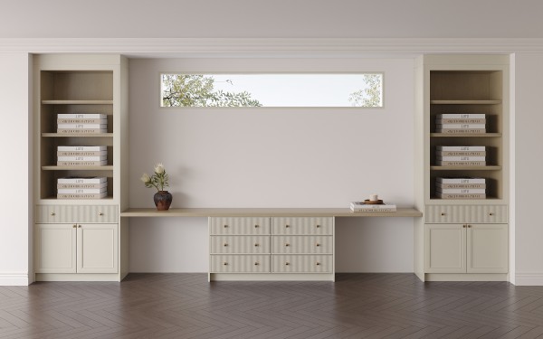 Transitional | Fluted Door & Thick Board Countertop Cabinets | Custom Study Room | ODM Customization