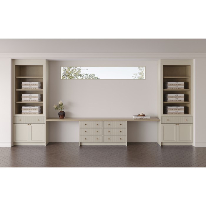 Transitional | Fluted Door & Thick Board Countertop Cabinets | Custom Study Room | ODM Customization