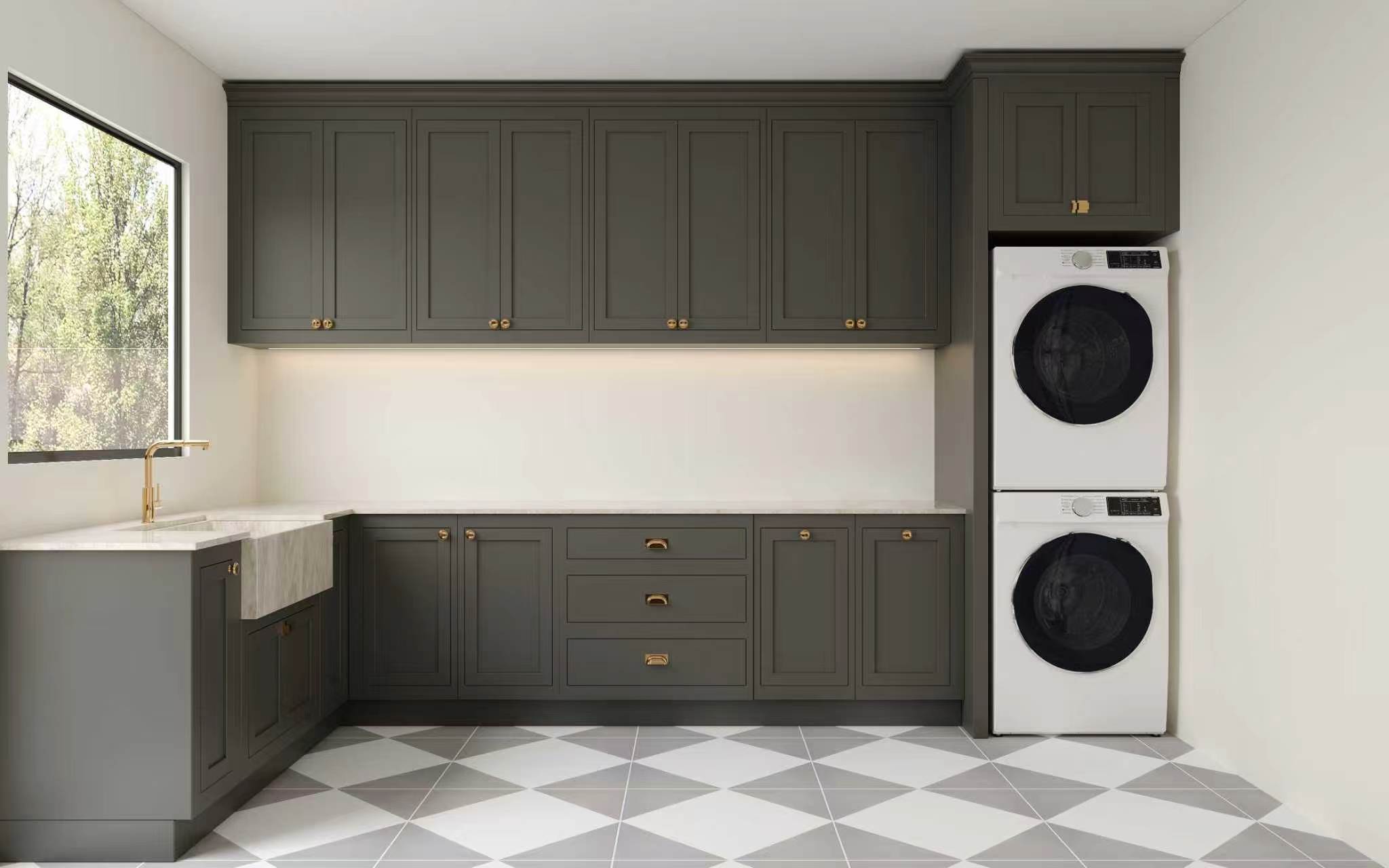 Classic Matt Lacquer Timber Vertical Groove Walk-in Laundry Cabinetry