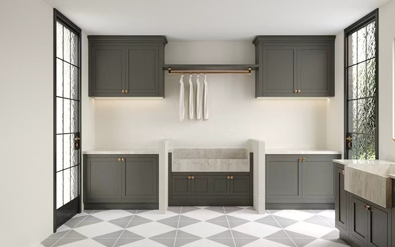 Classic Matt Lacquer Timber Vertical Groove Walk-in Laundry Cabinetry