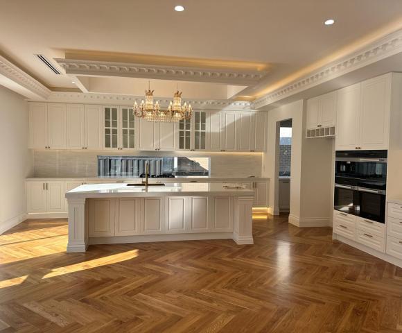 White raised door shape french style kitchen cabinet Melbourne