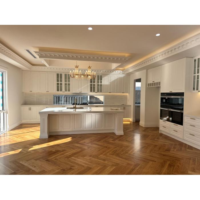 White raised door shape french style kitchen cabinet Melbourne