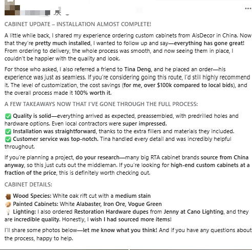 High-End Traditional Customzation Kitchen Cabinet Feedback