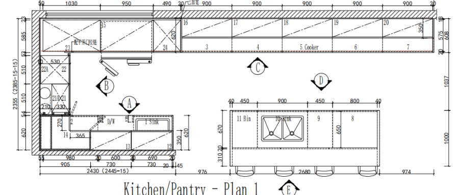 High-End Modern Walnut Timber Customzation Kitchen Cabinet-CAD Design