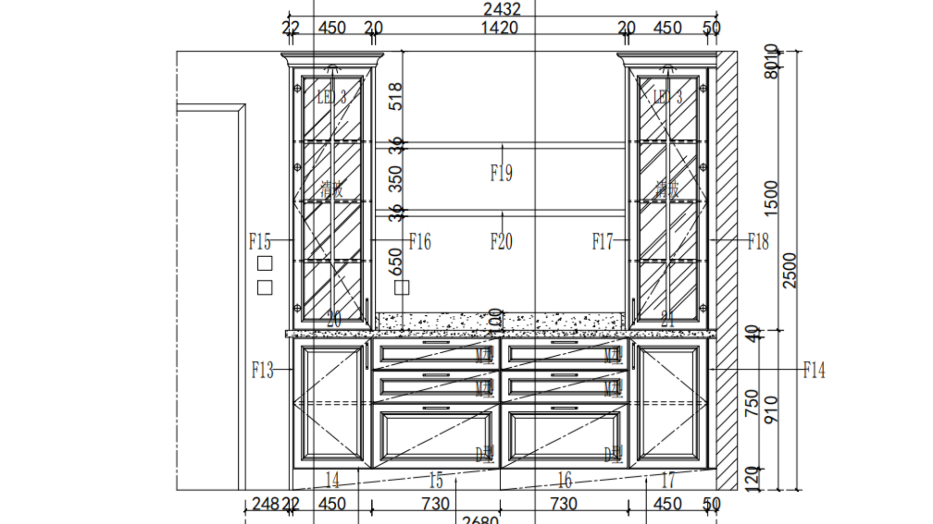 Classic Shaker U-Style Timber Matt Finish Kitchen Cabinets-CAD Drawing
