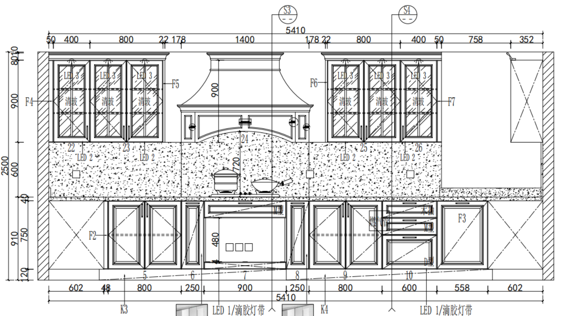 Classic Shaker U-Style Timber Matt Finish Kitchen Cabinets-CAD Drawing