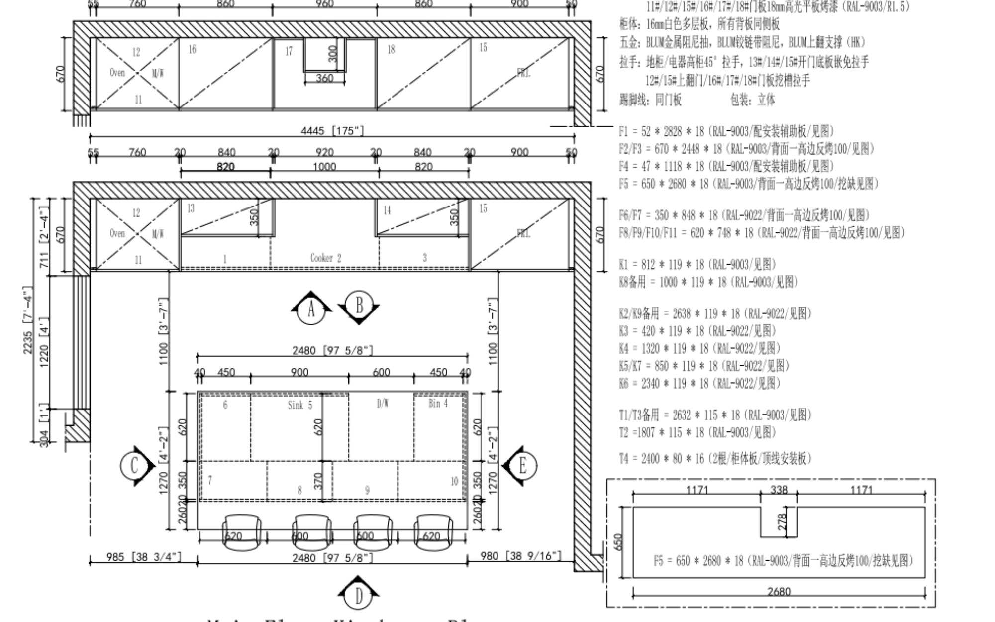 Modern | Lacquer Finish 1-layout | Kitchen Cabinets with Island-CAD Design Drawing