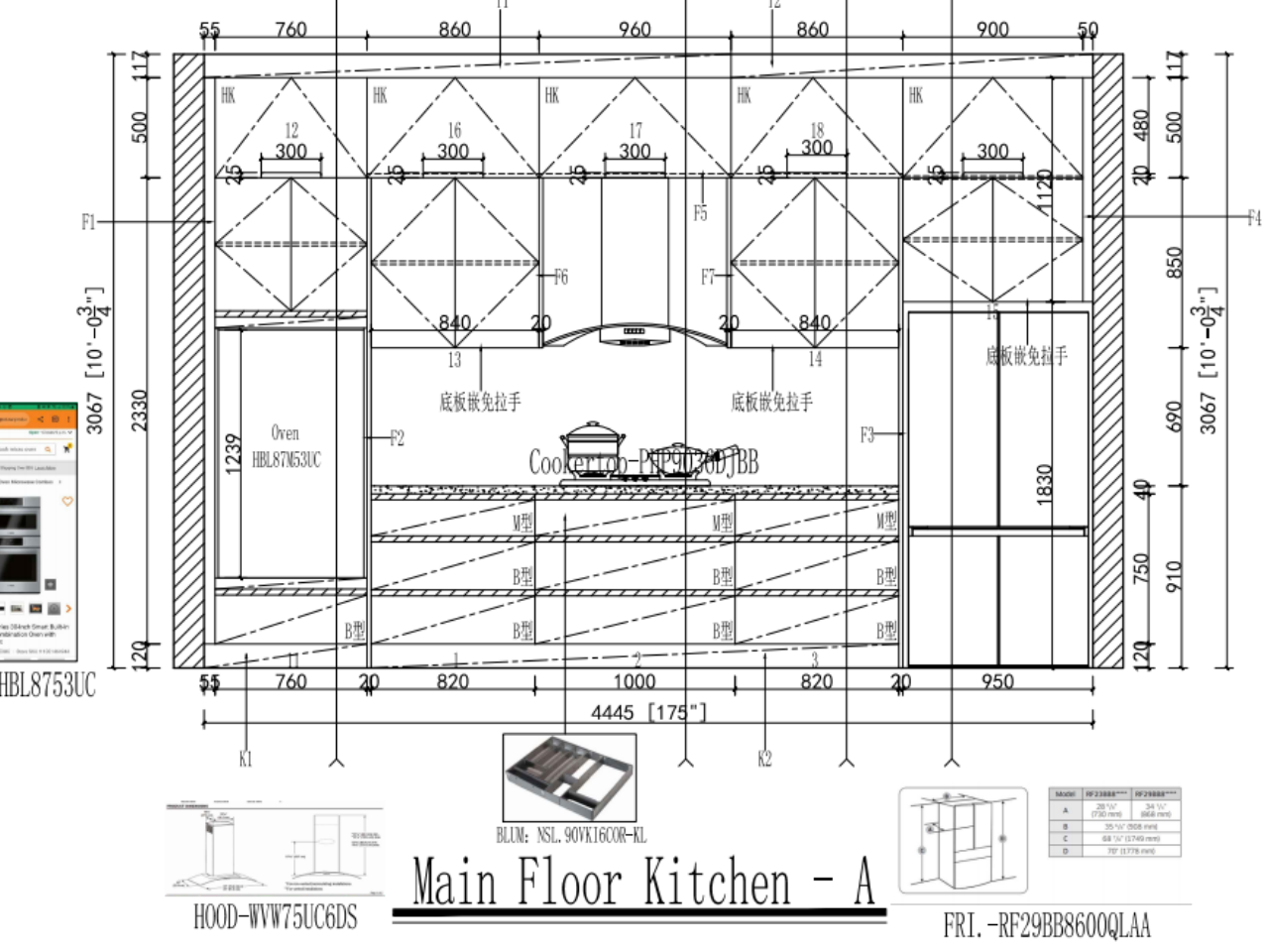 Modern | Lacquer Finish 1-layout | Kitchen Cabinets with Island-CAD Design Drawing