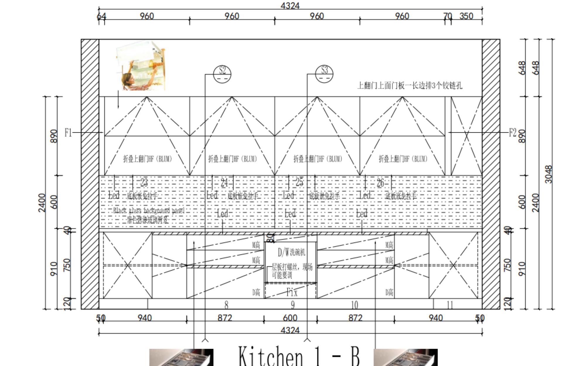 Modern | White High-Gloss Lacquer U-Style Layout | Kitchen Cabinets with Island-CAD Design Drawing