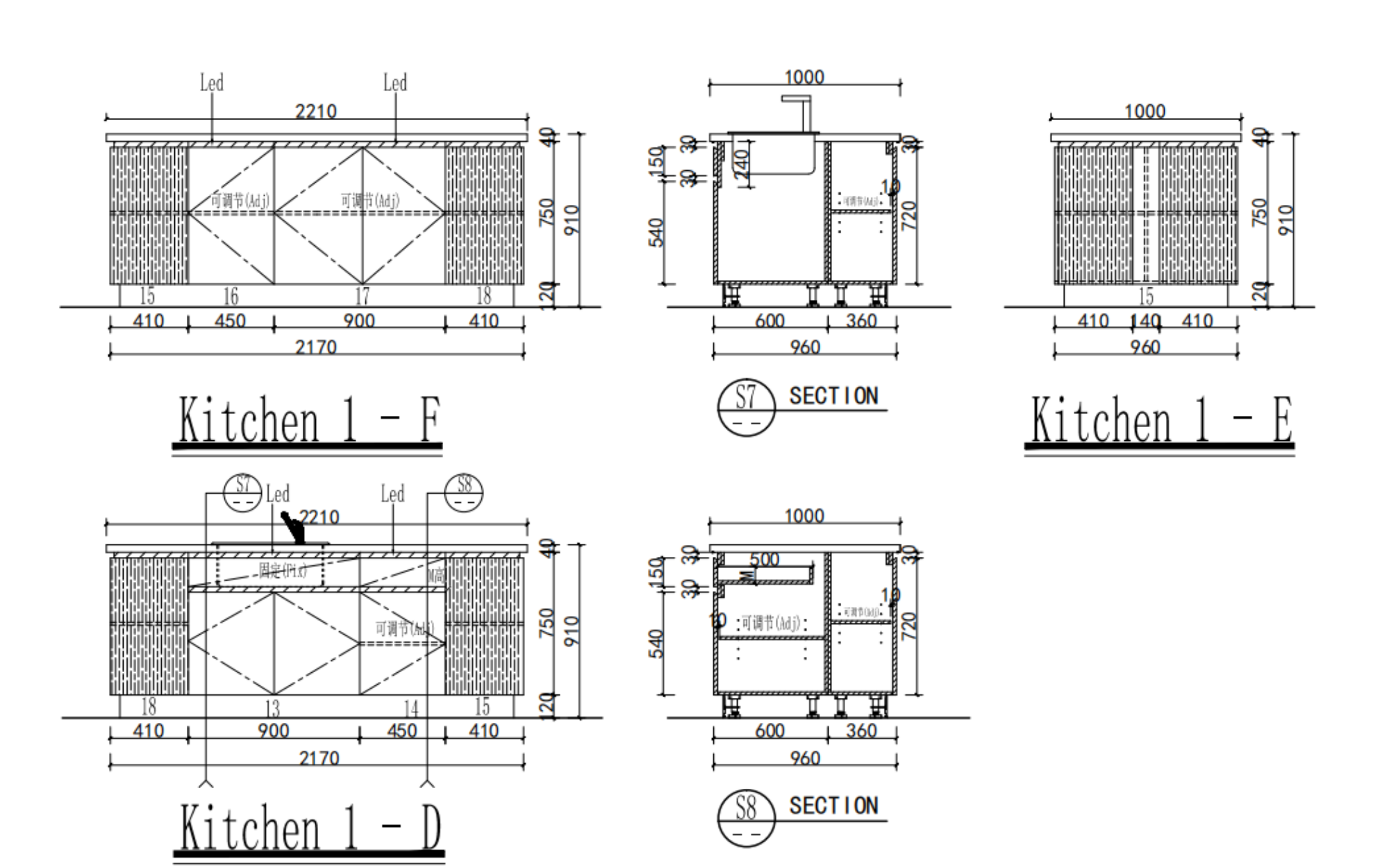 Modern | White High-Gloss Lacquer U-Style Layout | Kitchen Cabinets with Island-CAD Design Drawing