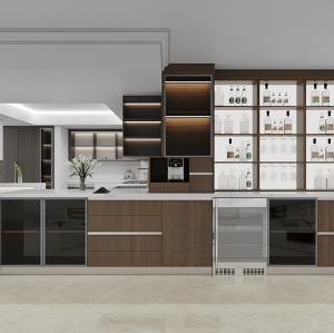 Modern | Melamine ＆ High-Gloss Lacquer | Kitchen Cabinets with Island | ODM Customization