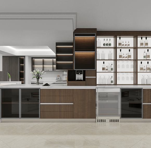 Modern | Melamine ＆ High-Gloss Lacquer | Kitchen Cabinets with Island | ODM Customization