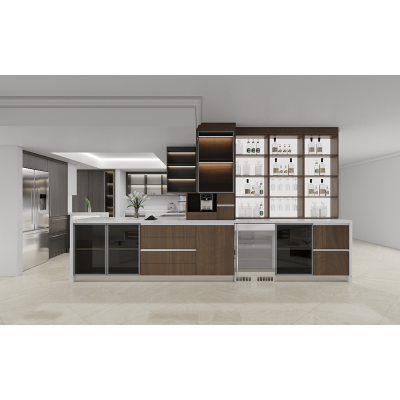 Modern | Melamine ＆ High-Gloss Lacquer | Kitchen Cabinets with Island | ODM Customization