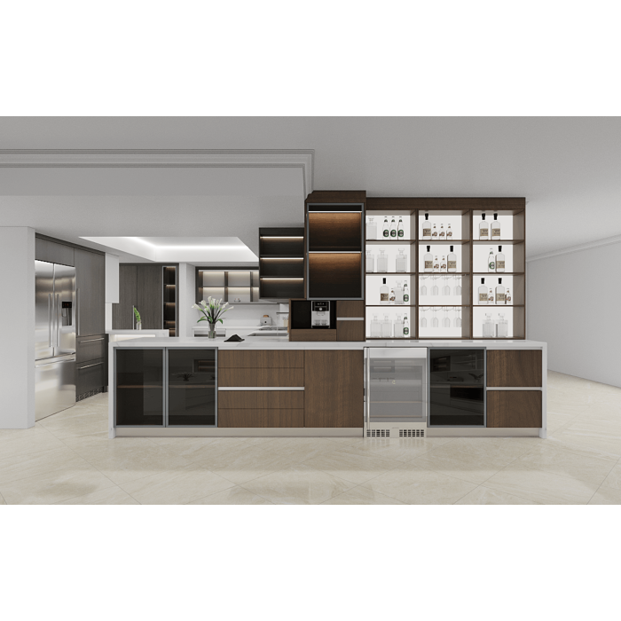 Modern | Melamine ＆ High-Gloss Lacquer | Kitchen Cabinets with Island | ODM Customization