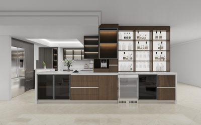 Modern | Melamine ＆ High-Gloss Lacquer | Kitchen Cabinets with Island | ODM Customization