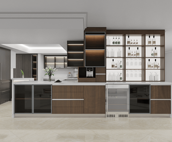 Modern | Melamine & High-Gloss Lacquer | Kitchen Cabinets with Island | ODM Customization