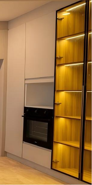Modern Glass & Matte Lacquer Living Room Cabinets 