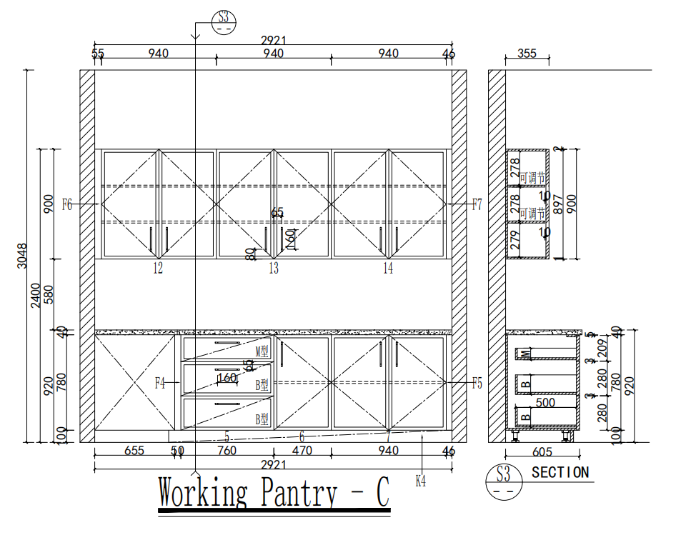 Modern | Melamine ＆ High-Gloss Lacquer | Kitchen Cabinets with Island-CAD Design Drawing