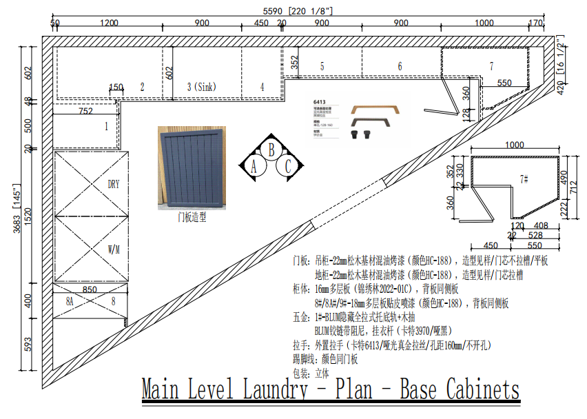 Modern | Melamine ＆ High-Gloss Lacquer | Kitchen Cabinets with Island-CAD Design Drawing