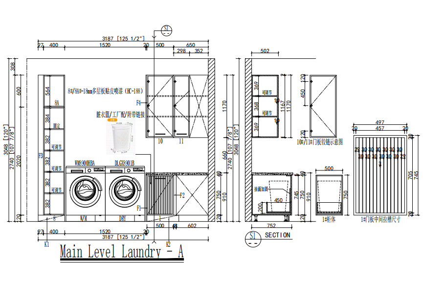 Modern | Melamine ＆ High-Gloss Lacquer | Kitchen Cabinets with Island-CAD Design Drawing