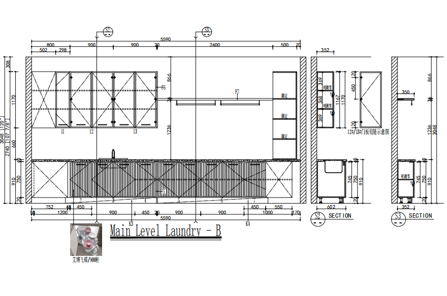 Modern | Melamine ＆ High-Gloss Lacquer | Kitchen Cabinets with Island-CAD Design Drawing