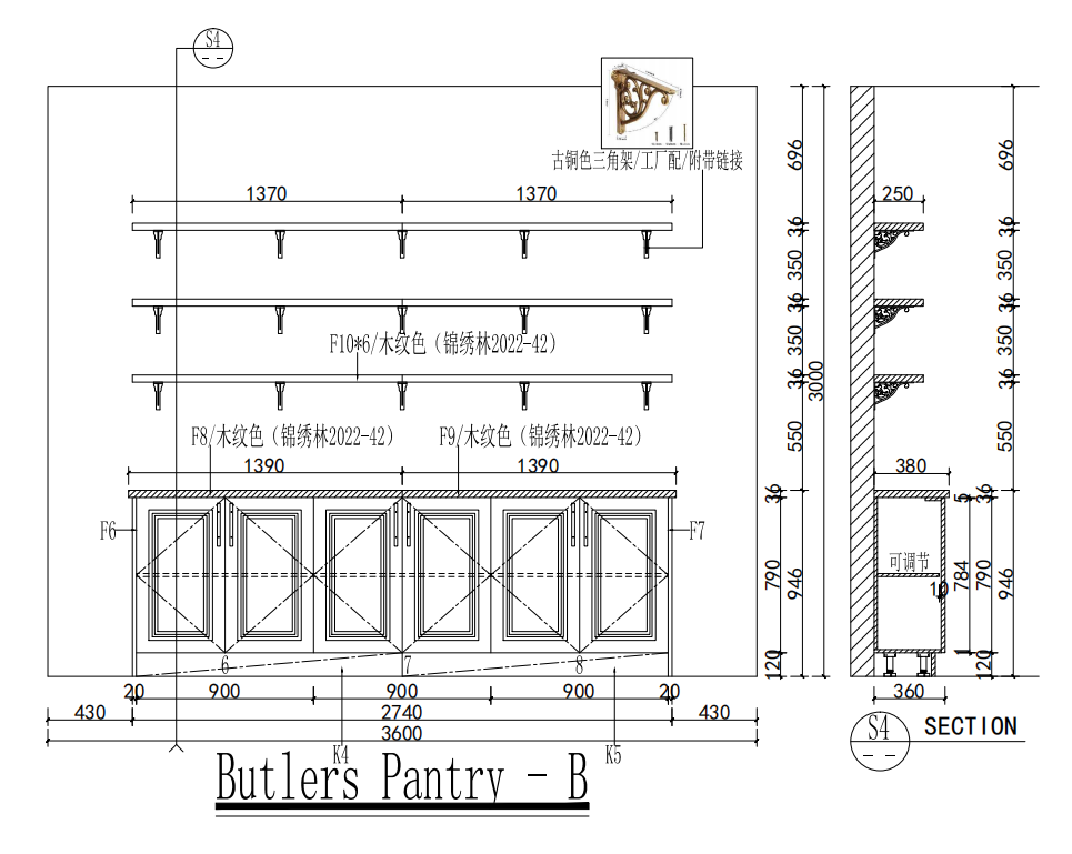 Modern | Melamine ＆ High-Gloss Lacquer | Kitchen Cabinets with Island-CAD Design Drawing