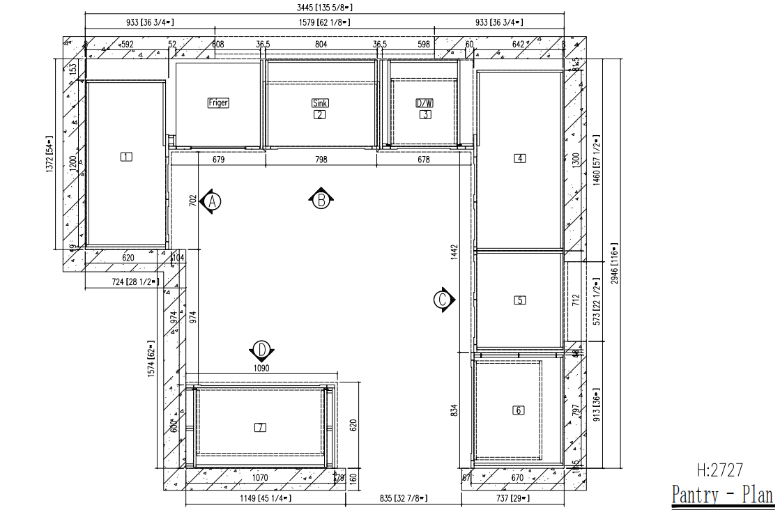 Modern | Melamine ＆ High-Gloss Lacquer | Kitchen Cabinets with Island-CAD Design Drawing
