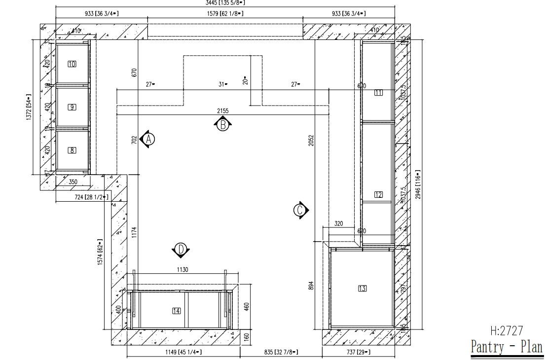 Modern | Melamine ＆ High-Gloss Lacquer | Kitchen Cabinets with Island-CAD Design Drawing