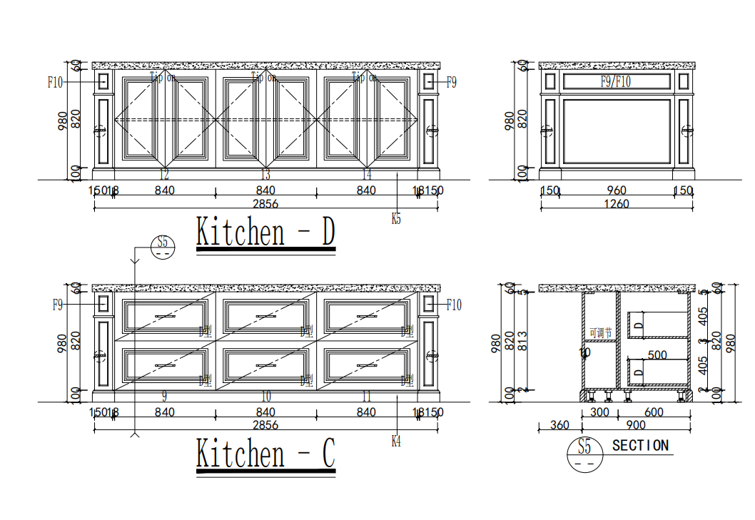 Classic High End Oak Timber Kitchen Cabinets-CAD Design Drawing